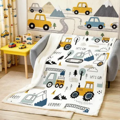 Productafbeelding van Fleece deken met cartoonauto's voor kinderen