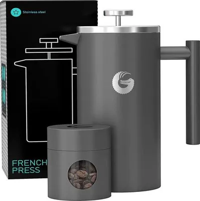 Obrázek produktu pro Francouzský konvice na kávu a čaj, 1 l, nerezová ocel, černá, s izolací