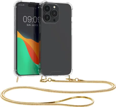 Produktbild von kwmobile Schutzhülle kompatibel mit iPhone 15 Pro Max - Hülle - Handykette - Silikon Handyhülle Cover Case Transparent Gold