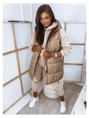 Imagen del producto de Chaleco largo acolchado para mujer Dstreet con capucha, color camel, talla L