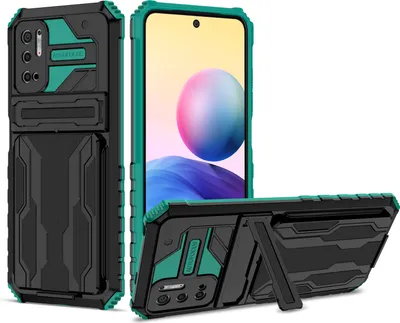 Produktbild von Redmi Note 10 5G Hülle, Hybrid Robust Schutz Stoßfest Schutzhülle mit Kartenhalter Ständer für Xiaomi Redmi Note 10 5G Grün