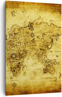 Produktbild von Bild auf Leinwand - Leinwandbild - Einteilig - Karte Welt Kontinente - 80x120cm - Wand Bild - Wanddeko - Wandbilder - Leinwanddruck - Wanddekoration - Leinwand bilder - Wandbild - PA80x120-0127