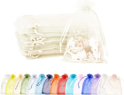 Produktbild von 100 Stück Elfenbeinweiß Organzasäckchen,9x12cm Kleine Geschenkbeutel Organzabeutel Organza Beutelchen mit Kordelzug Sie als Hochzeit Bonbonsbeutel,Schmuckbeutel,Weihnachtsgeschenke,Geburtstag Party