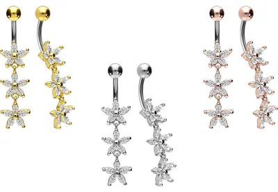 Produktbild von Bauchnabelpiercing Titan Bananabell mit 925er Silber-Design 3 KRISTALLBUMEN