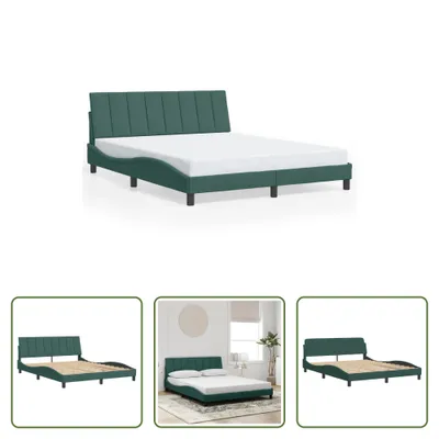 Produktbild von The Living Store Bettgestell mit Kopfteil Dunkelgrün 160x200 cm Samt