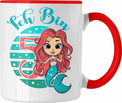 Produktbild von Trendation - Lustige Meerjungfrau-Tasse 5. Geburtstag Geschenk für Mädchen (Rot)