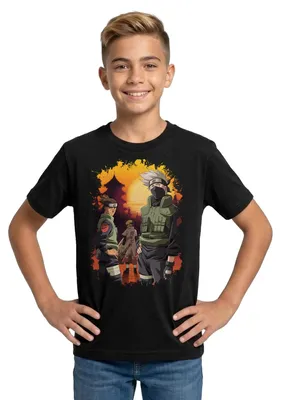 Produktbild von Spreadshirt Naruto Cooles Design Mit Kakashi, Iruka Und Naruto Teenager T-Shirt, 152/164 (12-14 Jahre), Schwarz
