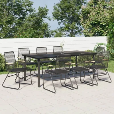 Produktbild von The Living Store 9-tlg. Garten-Essgruppe Schwarz PVC Rattan