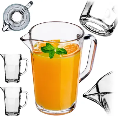 Obrázok produktu pre KADAX 2 x džbán 1 l, sklenený džbán, džbán z pevného skla, džbán na vodu s výlevkou a praktickým držadlom, sklenená karafa na studené nápoje, džús, mlieko, ľadový čaj, priehľadná (Tim)