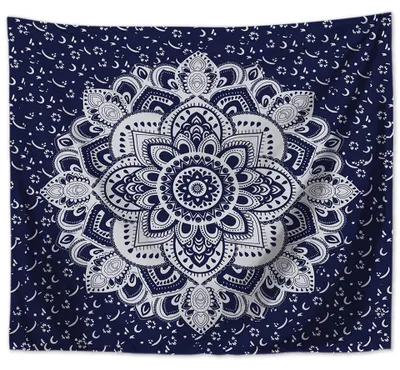 Produktbild von Wandbehang Mandala indisch 150x125 cm Blau Polyester Wandtuch Wandteppich Tapisserie