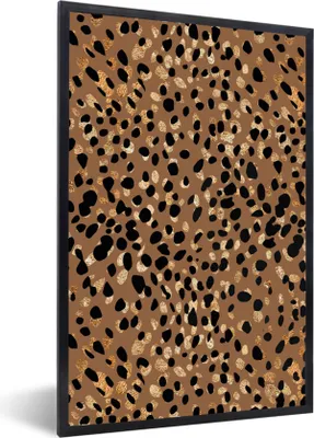 Produktbild von MuchoWow® Gerahmtes Poster Leopard - Tiermuster - Braun - Gold 40x60 cm - Poster mit Schwarzem Bilderrahmen Wandposter Rahmen Foto Bilder - Papierdruck - Wandbilder