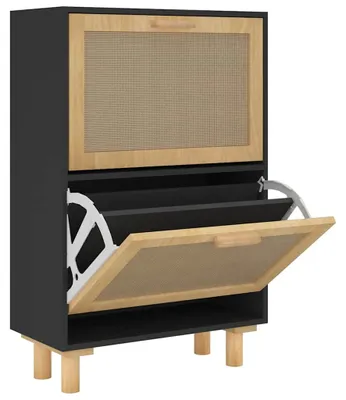 Obrázek produktu pro vidaXL Botník černý 52x25x80 cm Dřevěný materiál a ratan Natural