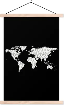 Produktbild von MuchoWow® Textilposter Weltkarte - Design - Grau - Weiß 60x90 cm mit holzfarbenen Rahmen - Textil