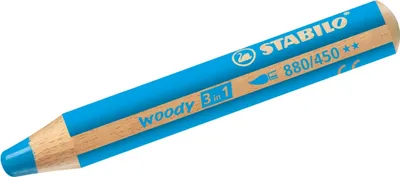 Image de Crayons de couleur, aquarelles et crayons de cire - STABILO woody 3 en 1 - lot de 5 - bleu cyan