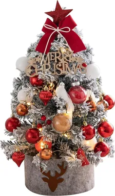 Produktbild von Mini-Weihnachtsbaum mit Lichtern, 45 cm künstlicher Weihnachtsbaum mit hängenden Ornamenten für den Innenbereich, Zuhause, Kamin, Weihnachtsdekoration
