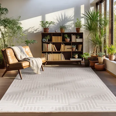 Zdjęcie produktu dla Dywan z krótkim włosiem do salonu, jadalni, sypialni, w stylu skandynawskim boho, wzór 3D,Rozmiar: 120 x 170 cm,Kolor: Beżowy-4