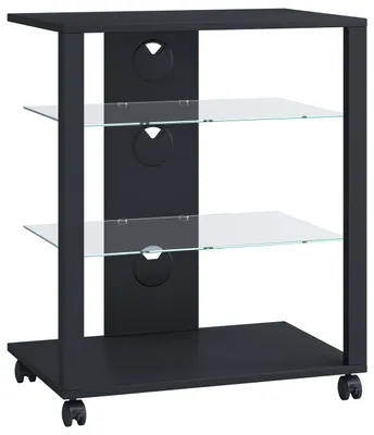 Zdjęcie produktu dla Hifi Wood Furniture | Szafka regałowa Phono Półka z rolkami | 2 szklane podłogi | Wymiary: H. 70 x W. 60 x D. 41 cm | Phono Mediaregal - Folas
