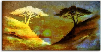Produktbild von Coloray Acrylbild 140x70  Wandbild Acrylbilder Ozean Sonnenuntergang Meer und Baum