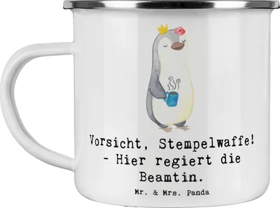 Produktbild von Mr. & Mrs. Panda Teetasse Beamtin Stempelwaffe - Weiß - Geschenk, Berufe, Geschenkidee, Organisation, Präzision, Teebecher, Haferl, Beruf, Emaille Tasse, Berufsprodukte