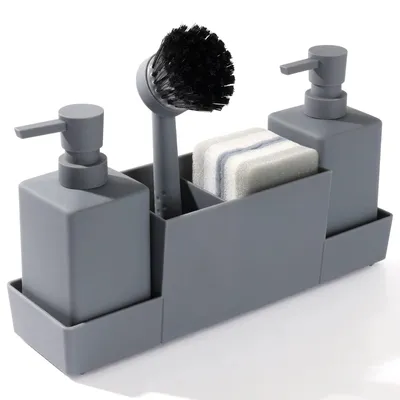 Produktbild von Küchen Seifenspender mit Schwammhalter und Ablage, Grau