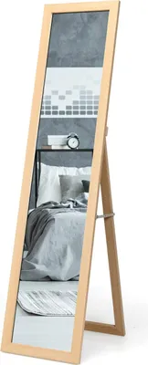 Image de COSTWAY 2 EN 1 Miroir intégral, miroir sur pied avec cadre en bois, miroir d'habillage 37 x 155cm, miroir de vestiaire pour chambre à coucher, salon et entrée Naturel