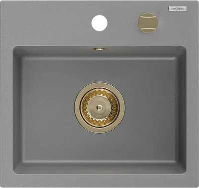 Zdjęcie produktu dla Mexen Milo zlewozmywak granitowy 1-komorowy 435 x 410 mm, szary, syfon złoty - 6505441000-71-G