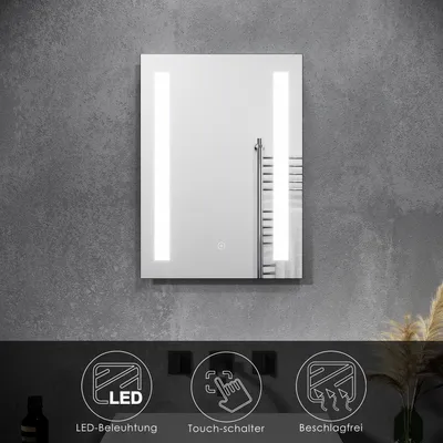 Zdjęcie produktu dla SONNI Lustro łazienkowe 50x70cm z oświetleniem LED Bezmgielny przełącznik dotykowy Lustro łazienkowe Lustro łazienkowe Lustro ścienne