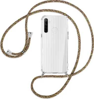 Produktbild von Handykette Backcover-Schutzhülle mit Band (Metall silberfarben) für Realme 6i - braun+beige