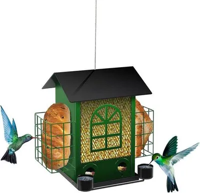 Productafbeelding van Famanu vogelhuis van metaal, weerbestendig - hangende vogelvoederhuis, zwart