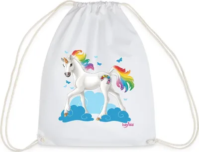 Produktbild von Spreadshirt Schleich Bayala Regenbogeneinhorn Turnbeutel, One size, Weiß