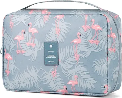 Produktbild von ALSTER HERZ® Reise Kulturtasche zum Aufhängen Blau Flamingo, Kulturbeutel mit Tragegriff, A0157
