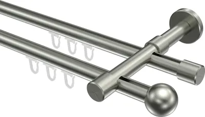 Produktbild von Interdeco Innenlaufstange / Gardinenstange mit Innenlauf Edelstahl-Optik, Typ Sinux Puros (Kugel), 16 mm Ø 2-läufig, 160 cm