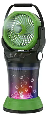 Image de Ventilateur Zimilo 15 000 mAh avec brumisateur, poignée, réservoir d'eau de 2 000 ml, 4 vitesses, oscillation à 90°, veilleuse RGB, vert