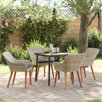 Immagine prodotto di vidaXL Set da pranzo per esterno, 5 pezzi, rattan sintetico grigio chiaro