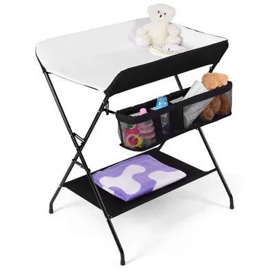 Produktbild von Wickeltisch Baby Babypflegeschreibtisch Klappbar mit Aufbewahrungskorb Sicherheitsgurt schwarz+weiß