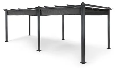 Obrázok produktu pre Blumfeldt Pavillon altánok, 3x6 m, kovový altánok z nehrdzavejúcej ocele so sťahovacou strechou, vodotesný, stabilný a odolný voči zime, odolná voľne stojaca pergola, záhradný altánok s UV ochranou a hliníkovým rámom