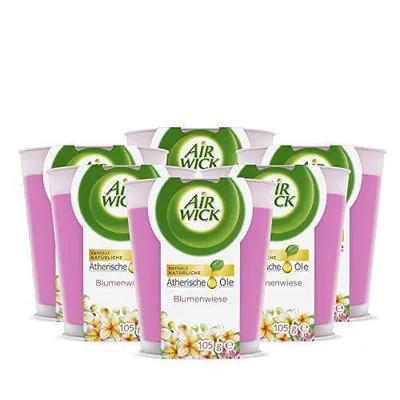 Produktbild von Air Wick Wohlfühl-Duftkerze im Glas – Duft: Blumenwiese – Enthält natürliche ätherische Öle – 6 x Duftkerze in rosa