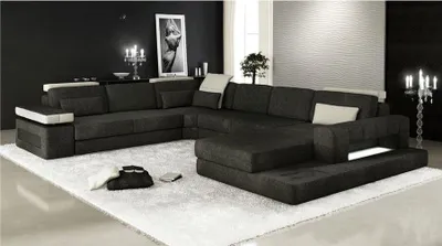 Image de Aménagements de salon : canapé d'angle, canapé en tissu, canapé en cuir, sofa d'angle, canapé en forme de L