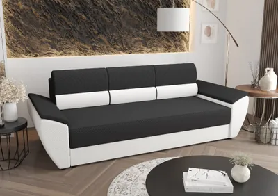 Obrázek produktu pro Roe Furniture | Rozkládací pohovka - REBI BIS - 240x78 cm - Černá/bílá - S funkcí spaní a úložným prostorem - Pohovka - Rozkládací pohovka