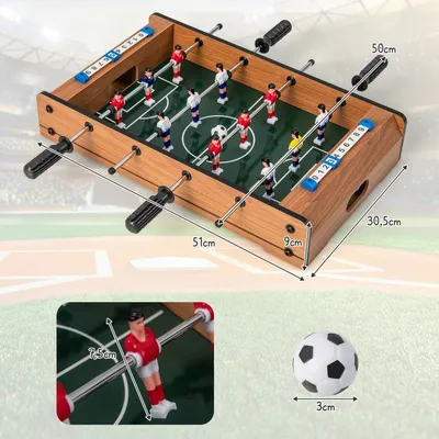 Obrázek produktu pro Mini fotbalový stůl pro 2 hráče, prostorově úsporný stolní fotbal s robustní rukojetí, 51 x 30,5 x 9 cm, přírodní