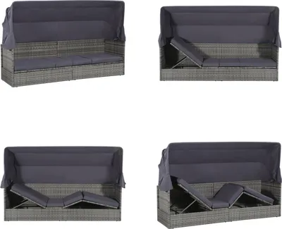 Image de vidaXL Lit de jardin avec baldaquin Gris 205×62 cm Poly Rattan - Lit de repos - Lits de repos - Lits de repos en rotin - Lits de repos en rotin - Lits de repos en rotin - Lits de repos en rotin