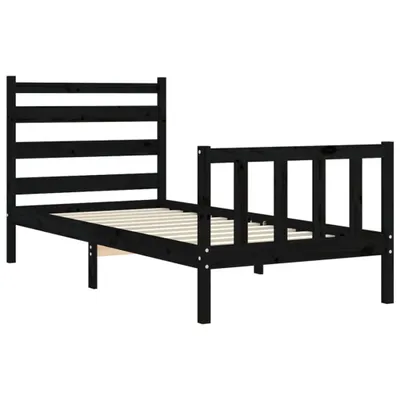 Produktbild von vidaXL Massivholzbett mit Kopfteil Schwarz