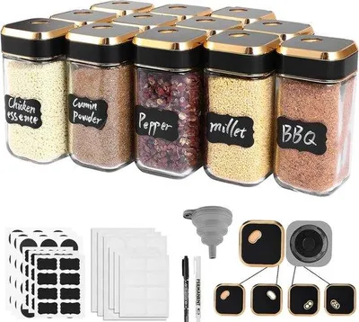 Immagine prodotto di Set di contenitori in vetro per erbe aromatiche e spezie, 12 pezzi, 120 ml, resistenti nel tempo, per la dispensa