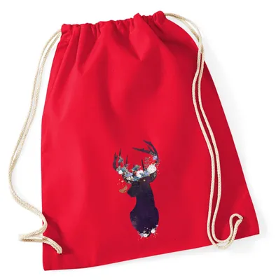 Produktbild von Huuraa Turnbeutel Hirsch Silhouette 12 Liter Classic Red Baumwolle Rucksack Geschenkidee