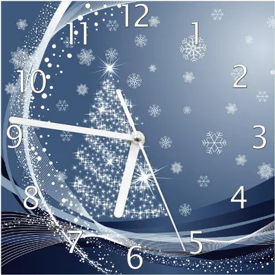 Produktbild von Wallario Design Wanduhr Glitzernder Tannenbaum mit Schneeflocken aus Echtglas, Größe 20 x 20 cm
