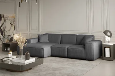 Produktbild von Ecksofa Designersofa CELES in Stoff Scala Grau Ottomane Links