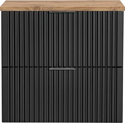 Produktbild von Waschtischunterschrank 60cm ADELAIDE-56-BLACK, matt schwarz mit Eiche Nb., gerillte Front, B/H/T ca. 60,6/59,2/46,5 cm