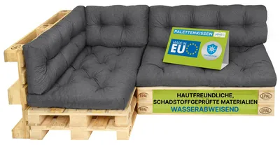 Produktbild von Pillows24 - Palettenkissen wasser- und UV-beständig - 6ER SET | Polster für Europaletten 120x80 - Palettenmöbel - Outdoor/Indoor, Dunkelgrau