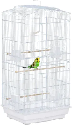 Image de Pawhut Cage à oiseaux volière avec mangeoires perchoirs plateau excrément amovible cage pour canaris perruches perroquets 46,5 x 35,5 x 92 cm blanc
