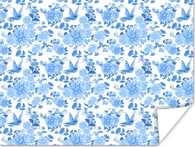 Produktbild von MuchoWow® Poster Blumen - Muster - Blau 160x120 cm - Foto Plakat